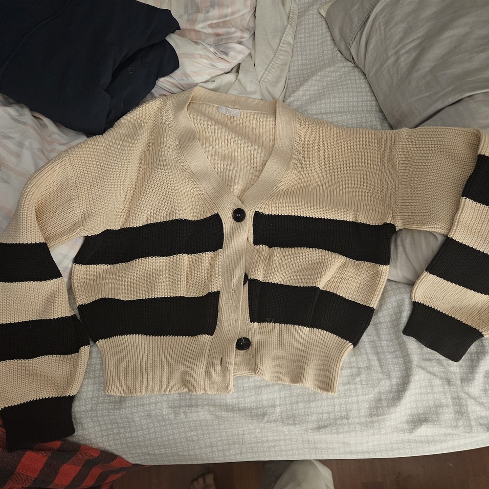 RIANI Black and Cream Striped Cardigan